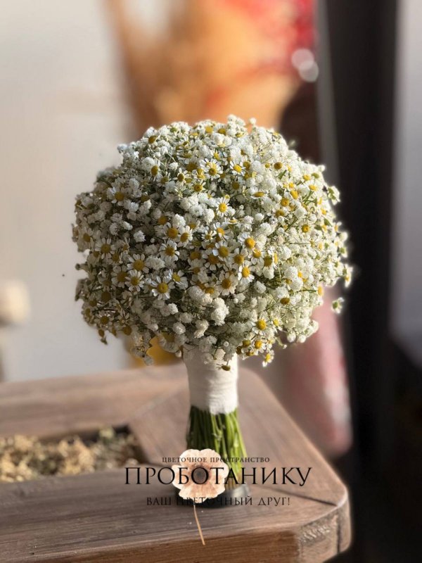 Букет невесты с ромашками и гипсофилой
